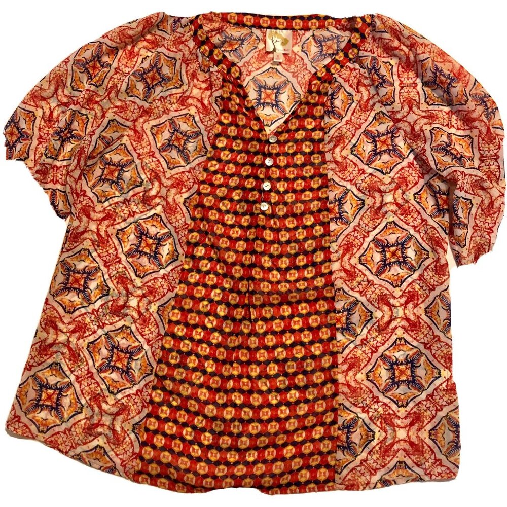 Fig and Flower Anthropologie Sheer Boho Top Women's Small Multicolor